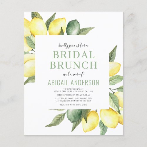 Budget Lemon Watercolor Bridal Brunch Invitation Flyer