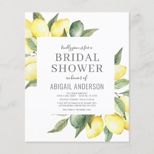 Budget Lemon Watercolor Bridal Shower Invitation