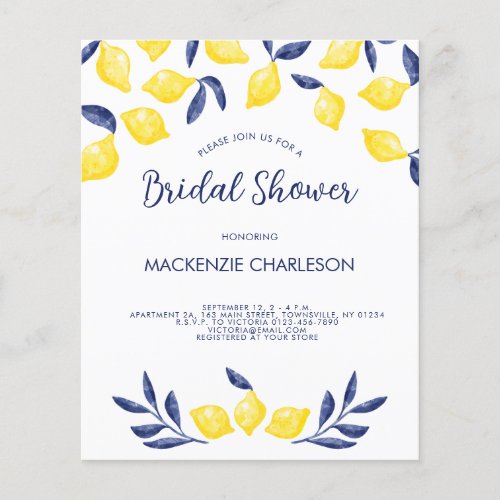 Budget Lemon Watercolor Bridal Shower Invitation Flyer
