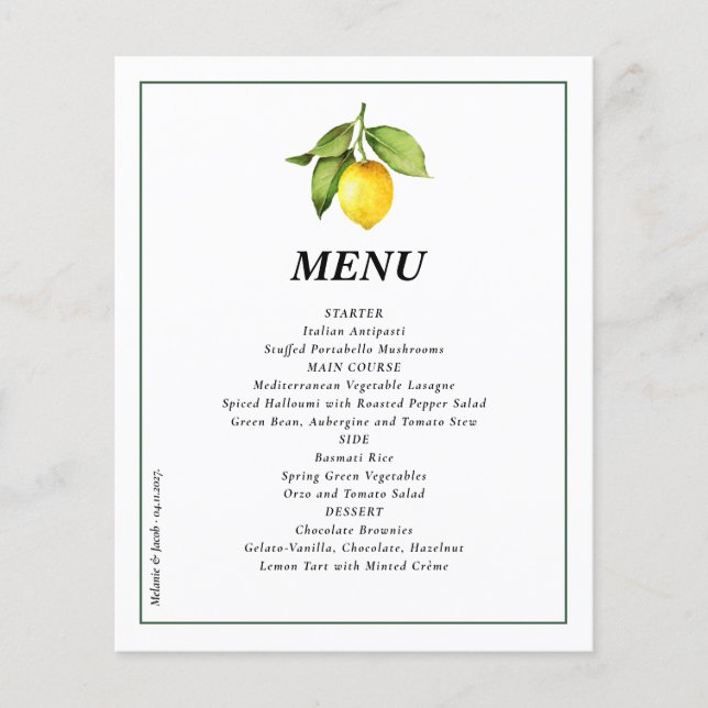 Budget Lemon Wedding Menu Flyer (Front)