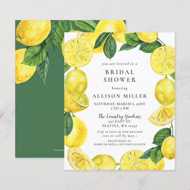 Budget Lemon Wreath Bridal Shower Invitation (Front/Back)