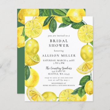 Budget Lemon Wreath Bridal Shower Invitation