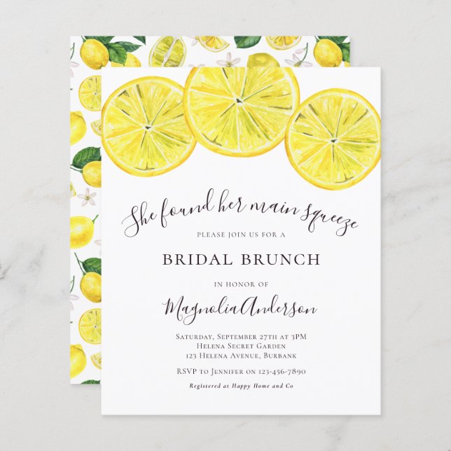 Budget Lemons Bridal Brunch Invitation (Front/Back)