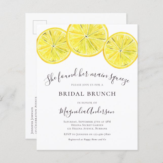 Budget Lemons Bridal Brunch Postcard Invite (Front/Back)