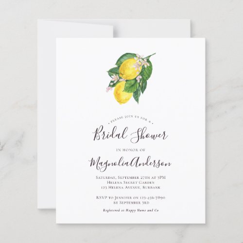 Budget Lemons Bridal Shower Invitation