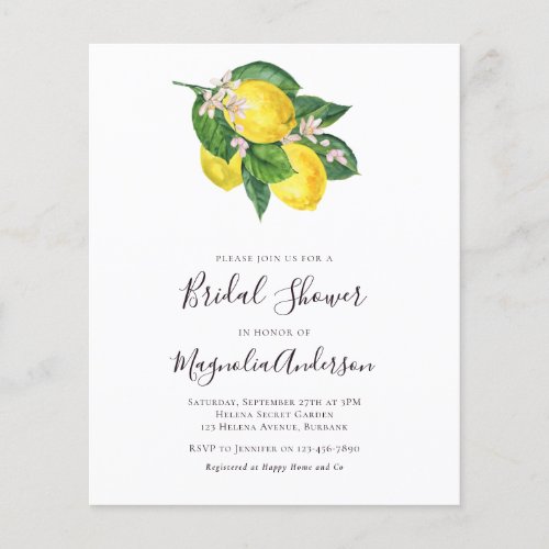 Budget Lemons Bridal Shower Invitation