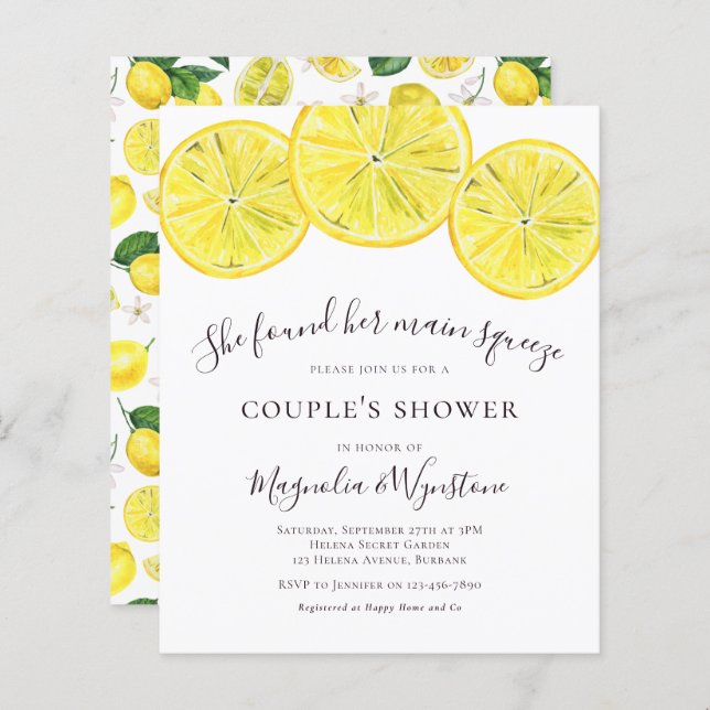 Budget Lemons Couple's Shower Invitation (Front/Back)