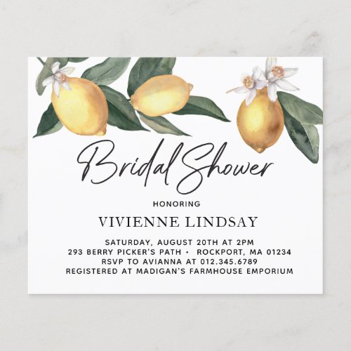 Budget Lemons Greenery Bridal Shower Invitation