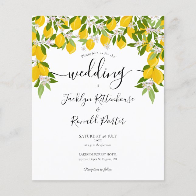 Budget Lemons Greenery Wedding Invitation (Front)
