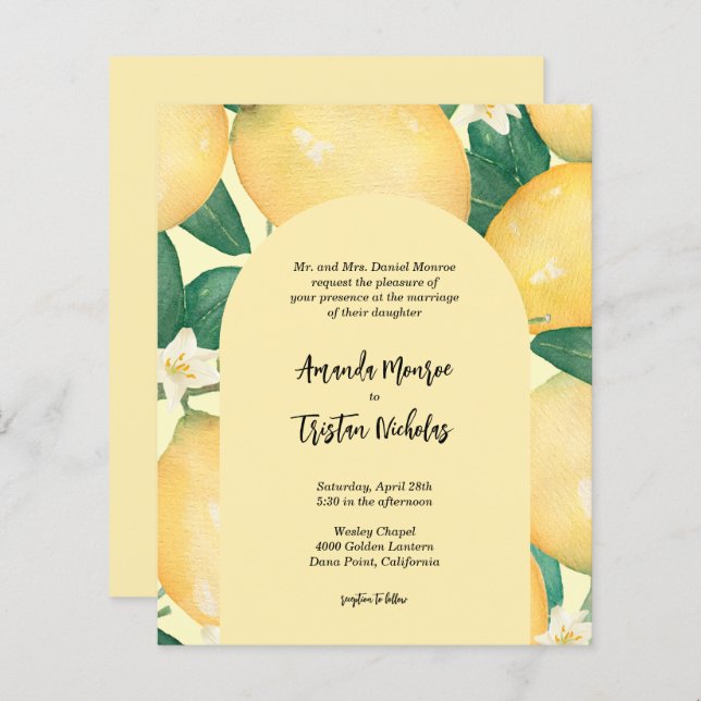 Budget Lemons Wedding All in One Invites (Front/Back)