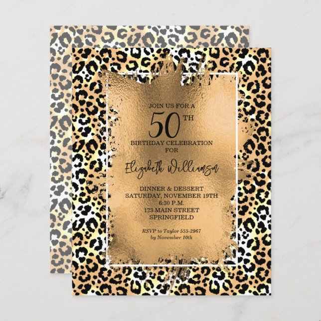 Budget Leopard 50th Birthday Party Invitations (Front/Back)
