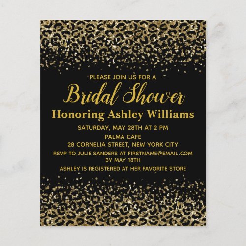 Budget Leopard Black Gold Bridal Shower Invitation