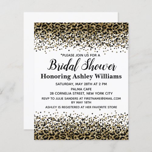 Budget Leopard Black Gold Bridal Shower Invitation