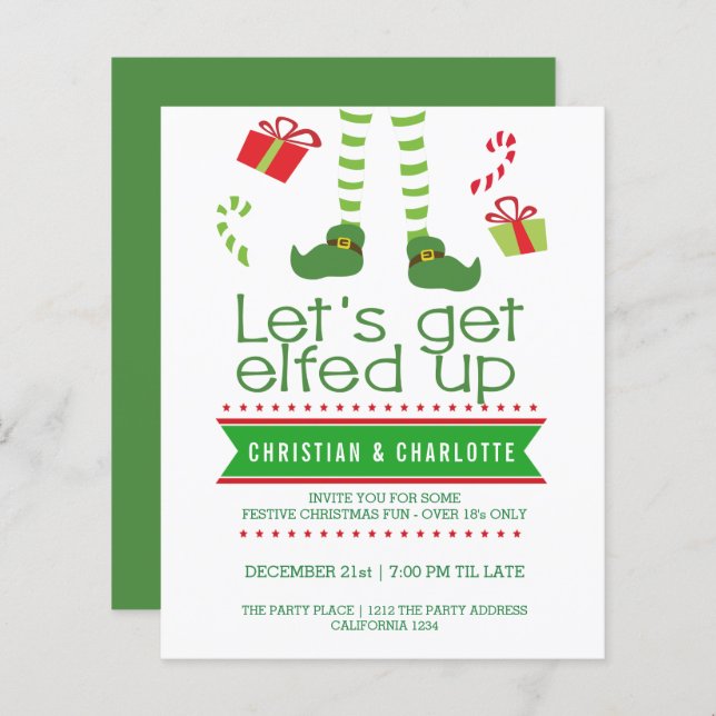 BUDGET Lets Get Elfed Up Christmas Party Invite (Front/Back)