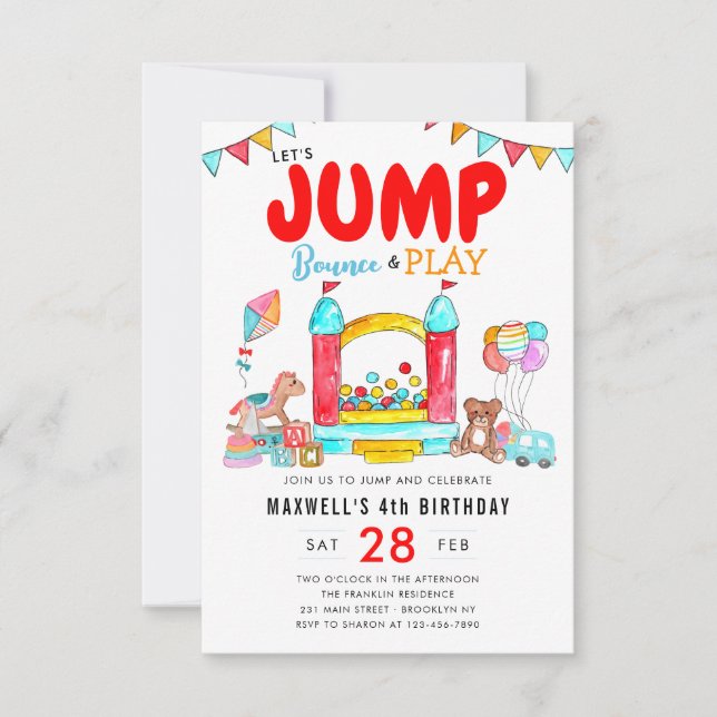 Budget Let's Jump Bounce Trampoline Park Birthday Note Card (Front)