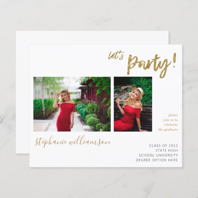 Budget Let's Party - Gold 2 Photo Graduation Party (Front/Back)