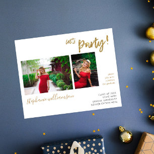 Budget Let's Party - Gold 2 Photo Graduation Party Flyer