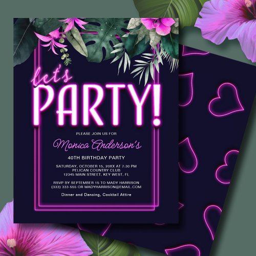 Budget Lets Party Pink Neon Tropical Birthday Flyer