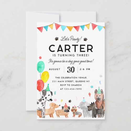 Budget Lets Pawty Party Kids Puppy Dog Birthday Note Card