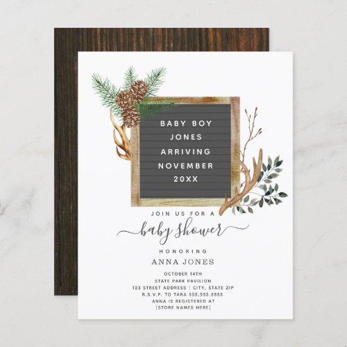 Budget Letterboard Antler Baby Shower Invitation