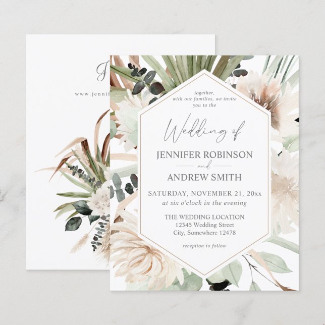 Budget LG Text Boho Eucalyptus Palm Floral Wedding (Front/Back)