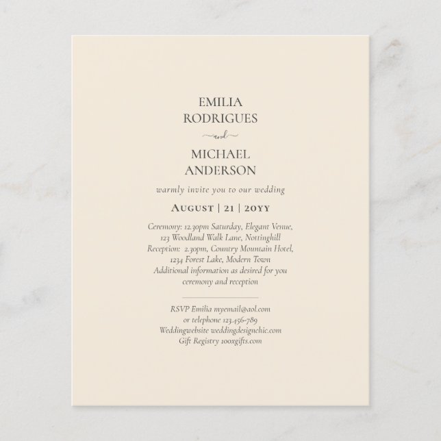 BUDGET Light BEIGE Monochrome Wedding Flyer (Front)
