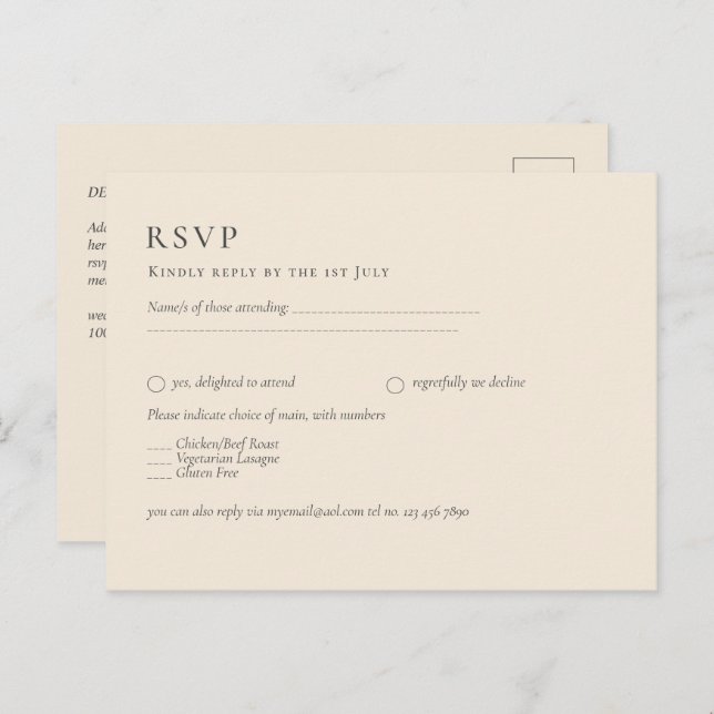 BUDGET Light BEIGE Monochrome Wedding Postcard (Front/Back)