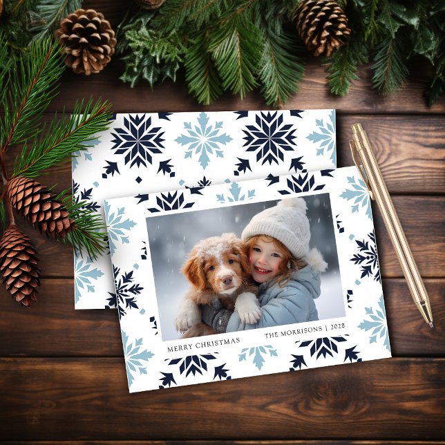Budget Light Blue Snowflake Photo Christmas Card (Creator Uploaded)