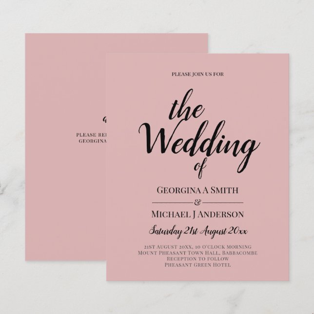 BUDGET Light Dusty Rose Pink Monochrome Wedding (Front/Back)
