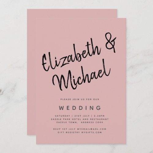 BUDGET Light Dusty Rose Pink Monochrome Wedding Invitation