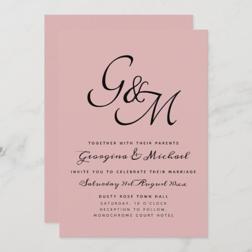 BUDGET Light Dusty Rose Pink Monochrome Wedding Invitation