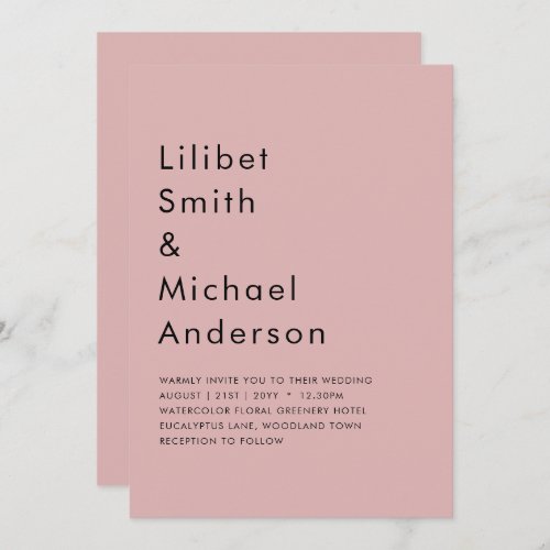 BUDGET Light Dusty Rose Pink Monochrome Wedding Invitation