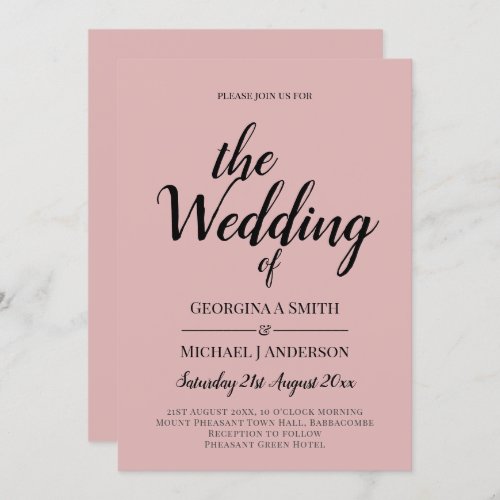 BUDGET Light Dusty Rose Pink Monochrome Wedding Invitation