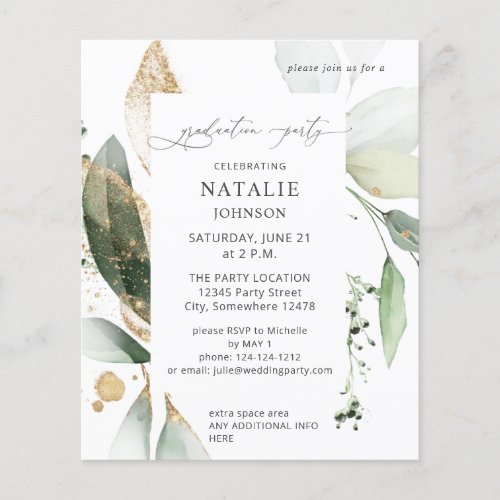 Budget Light Eucalyptus Glow Gold Graduation Party Flyer