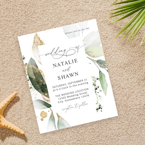 Budget Light Eucalyptus Glow Gold Wedding Flyer