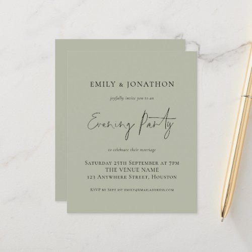 Budget Light Sage Wedding Evening Party Invite