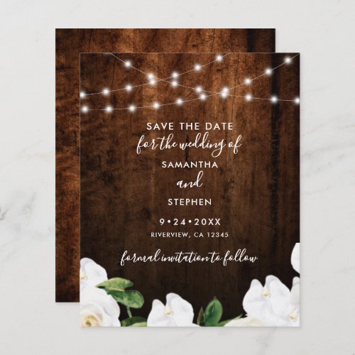 Budget Lights Floral Wood Wedding Save The Date