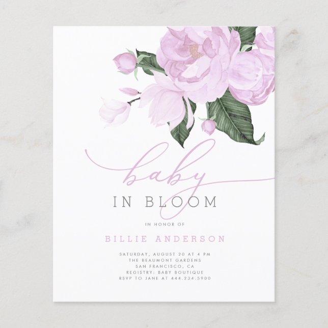 Budget Lilac Baby in Bloom Shower Invitation (Front)