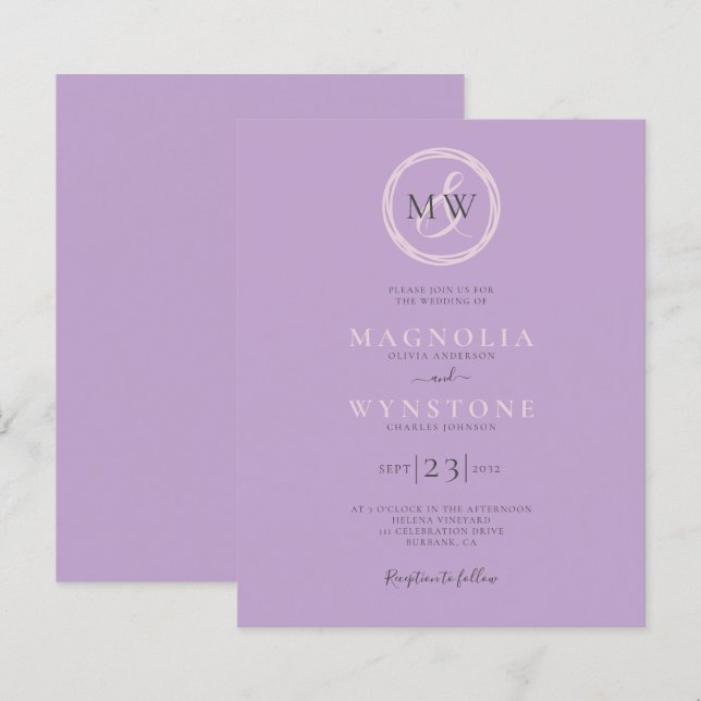 Budget Lilac Blush Monogram Wedding Invitation (Front/Back)