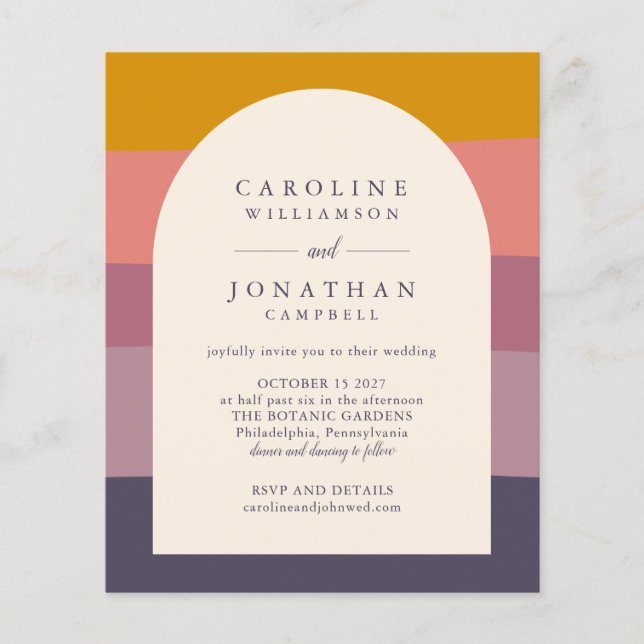 Budget Lilac Color Block Stylish Wedding Invite (Front)