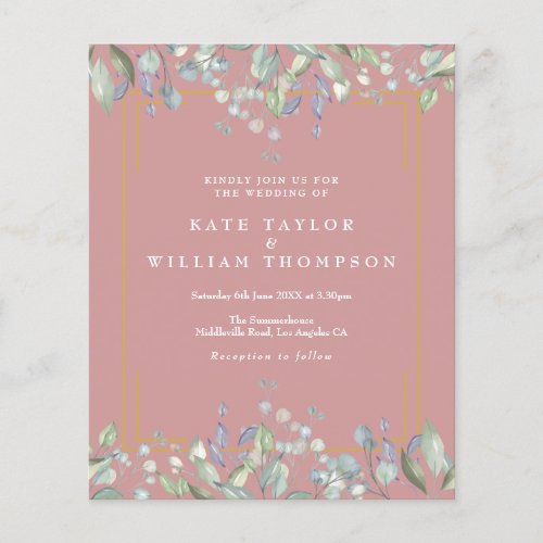 Budget Lilac Floral Dusty Rose Wedding Invitation