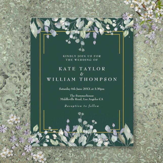 Budget Lilac Floral Emerald Wedding Invitation (Budget Lilac Floral Emerald Wedding Invitation)