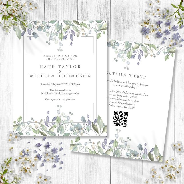 Budget Lilac Floral QR Code Wedding Invitation (Budget Lilac Floral QR Code Wedding Invitation)
