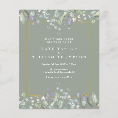 Budget Lilac Floral Sage Green Wedding Invitation
