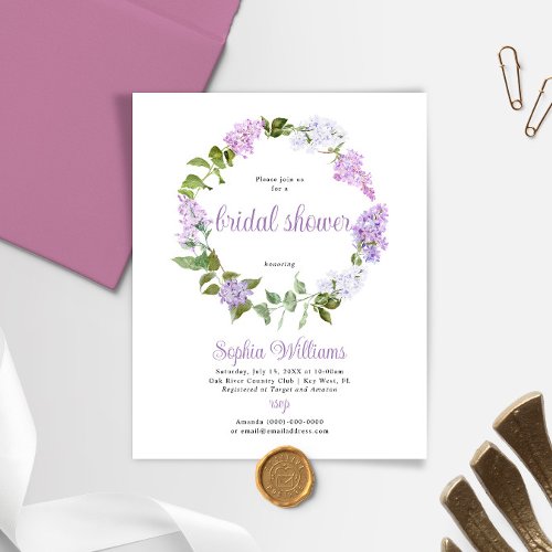 Budget Lilac Flowers Bridal Shower Invitation