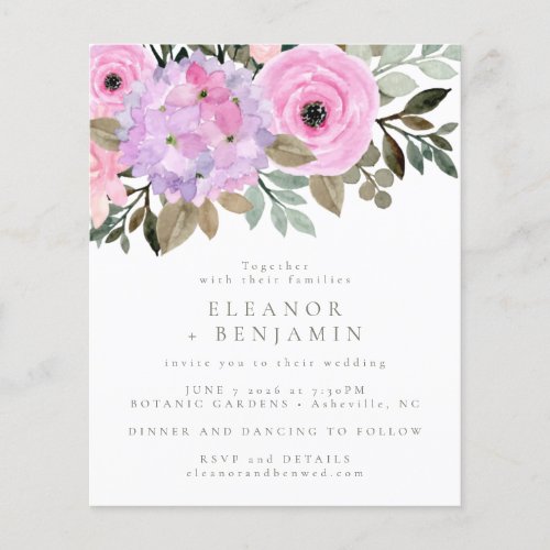 Budget Lilac Pink Floral Bouquet Wedding Invite