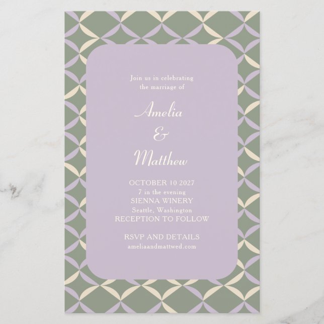 Budget Lilac Sage Elegant Geometric Wedding Invite (Front)