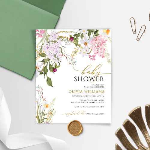Budget Lilac Wildflowers Baby Shower Invitation