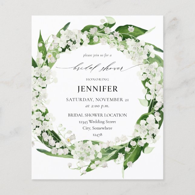 Budget Lily of the Valley Floral Bridal Shower Flyer (Front)