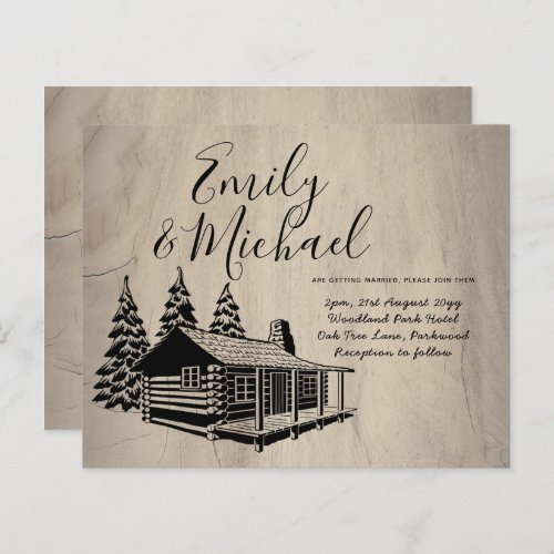 Budget Lineart Cabin in Woods Wedding Invite